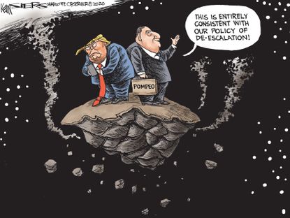 Political Cartoon U.S. Trump Pompeo Foreign Policy Deescalation