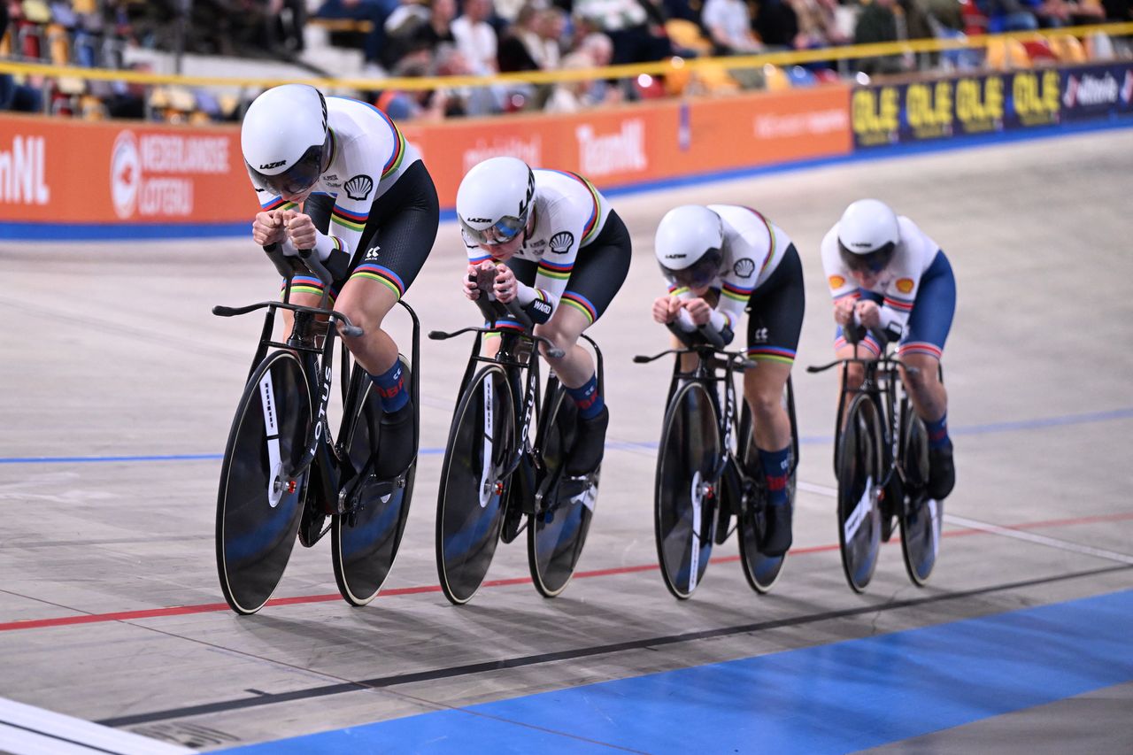 Team GB&#039;s women&#039;s team pursuit team at the 2024 European Championships