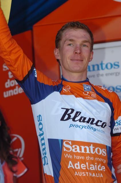 Tom Slagter in the race leader's ocre-coloured jersey
