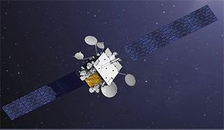 An artist's illustration of the Syracuse 4A military communications satellite that will launch on an Ariane 5 rocket for the French Ministry of Defense.