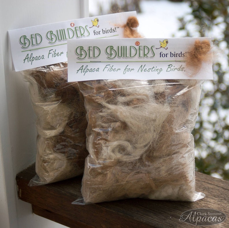 2 Pack Bird Nesting Materials - Natural Alpaca Fiber Wool for Suet Cage or Grapevine Ball - 2 Quart Size Bags - Unique Gift for Bird Lovers