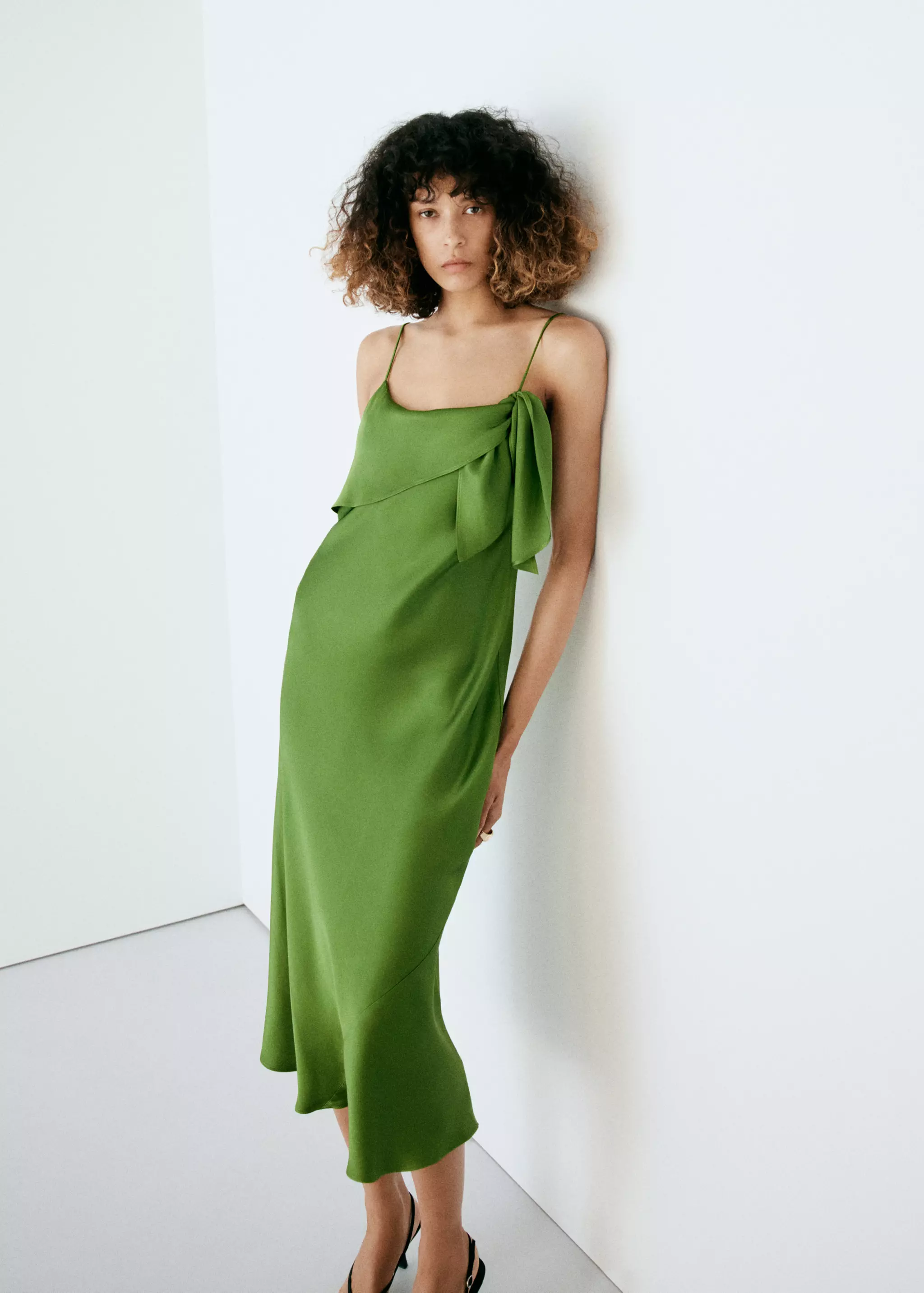 Satin Dress With Asymmetrical Ruffle - Women | Mango Usa