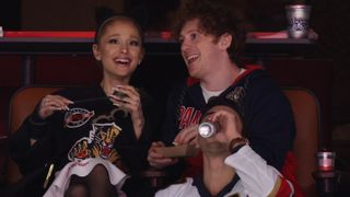 Ariana Grande and Ethan Slater at the Stanley Cup final in Sunrise, Florida on Saturday, June 8, 2024.