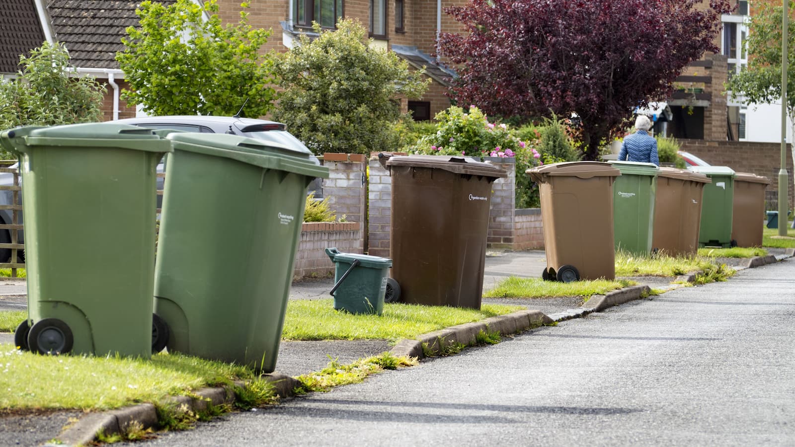 Wheelie bins kerbside for a number of homes