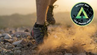 Runner's feet on dusty trail