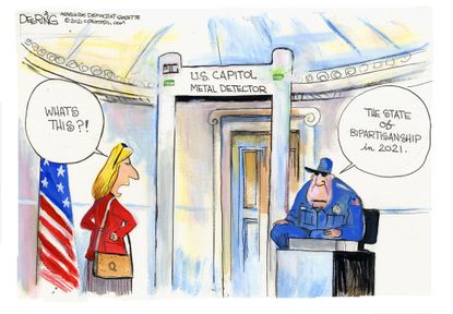 Political Cartoon U.S. senate metal detector bipartisanship