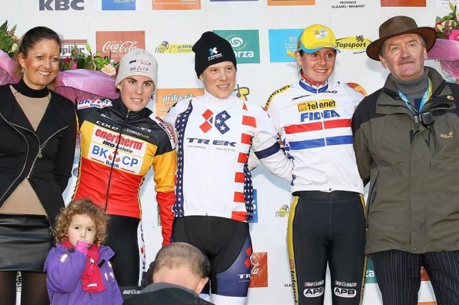 Druivencross elite women's podium (L-R): Sanne Cant, Katie Compton and Nikki Harris