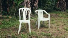 the monobloc chair, as pictured on the cover of bad bunny's album Deb&iacute; Tirar M&aacute;s Fotos