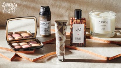 Hourglass Ambient Lighting Palette, Loreal Absolute Repair Molecular, Sarah Chapman Hand Cream, Jo Loves Amber Lime &amp; Bergamot and Neom Hibernate candle