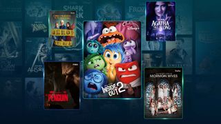 A range of Disney Plus, Hulu, and Max shows or movies against a gridded background