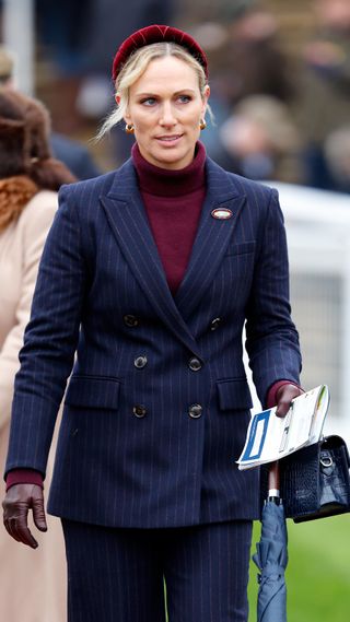 Zara Tindall attends the New Year's Day Racing Meet at Cheltenham Racecourse on January 1, 2025