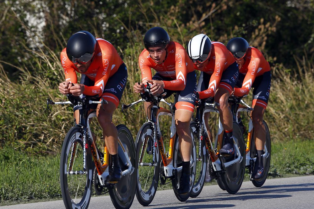 Rally Cycling in action on their way to 2nd in the team time trial at Coppi e Bartali