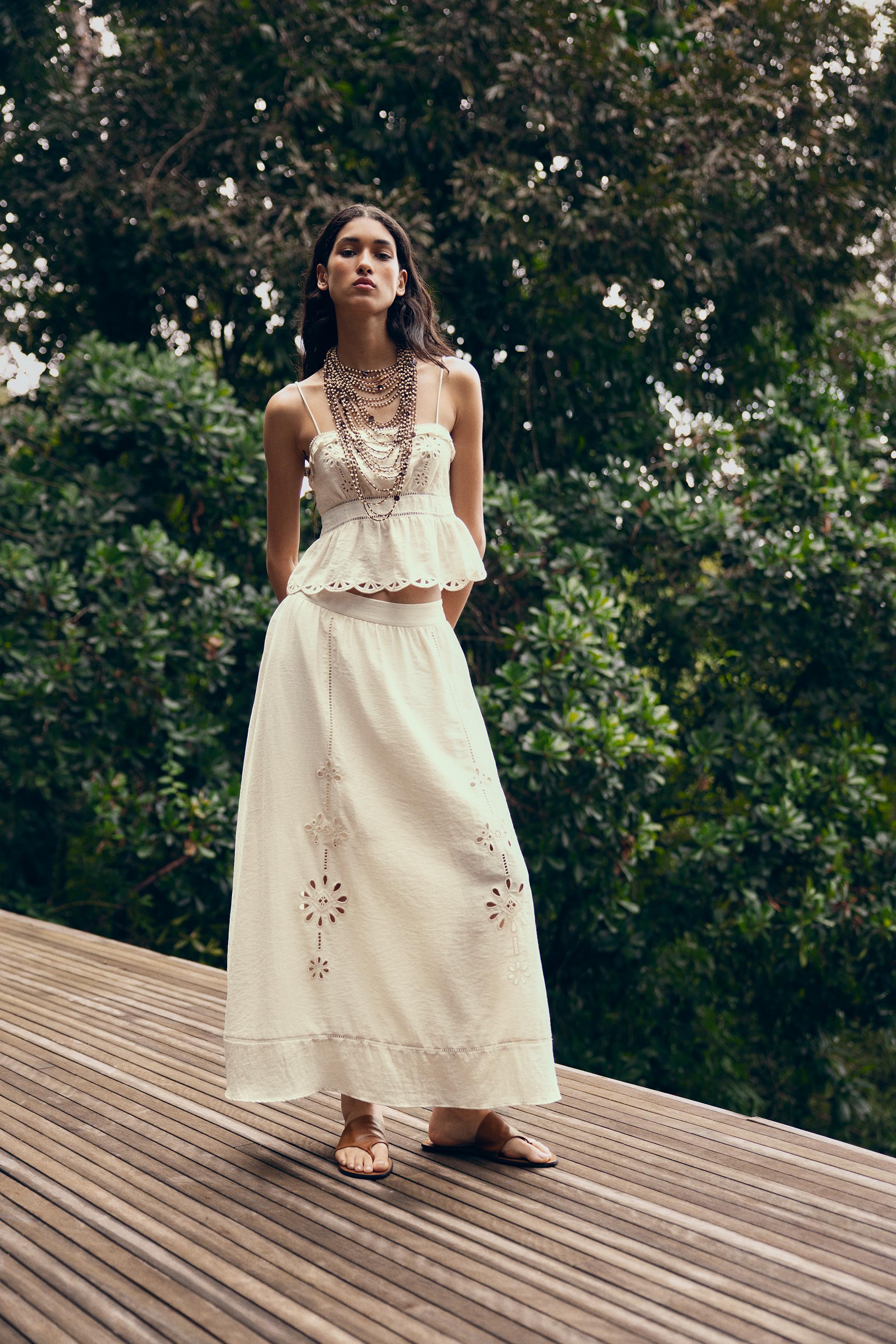 Cutwork Embroidery Midi Skirt