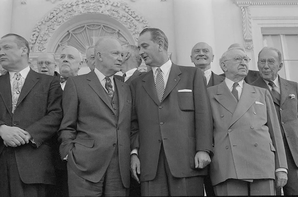 As the Senate Majority Leader, Lyndon Johnson — seen here with President Dwight Eisenhower in 1955 — led the effort to respond to the Soviet launch of Sputnik, the first satellite.