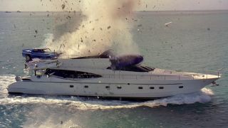 A car crashing into the top of a yatch in 2 fast 2 furious