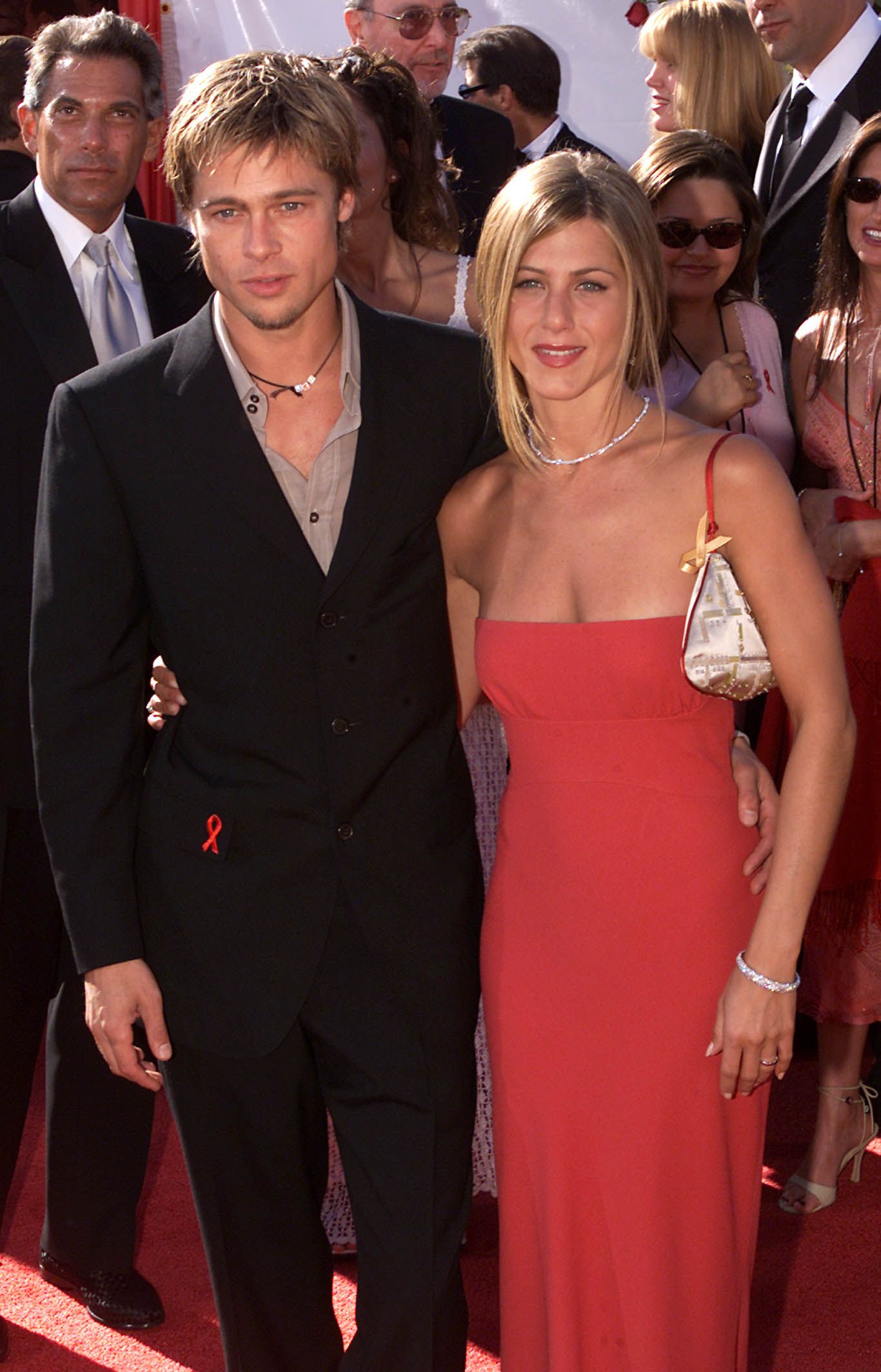 Jennifer Aniston wearing satin bag