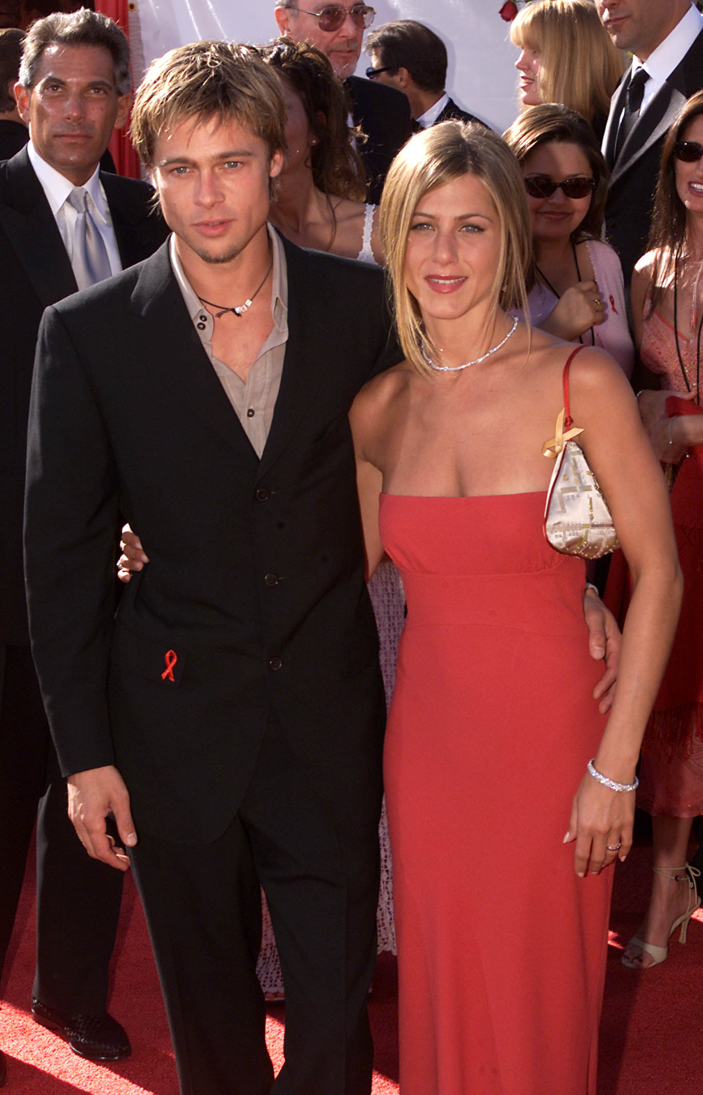 Jennifer Aniston wearing satin bag