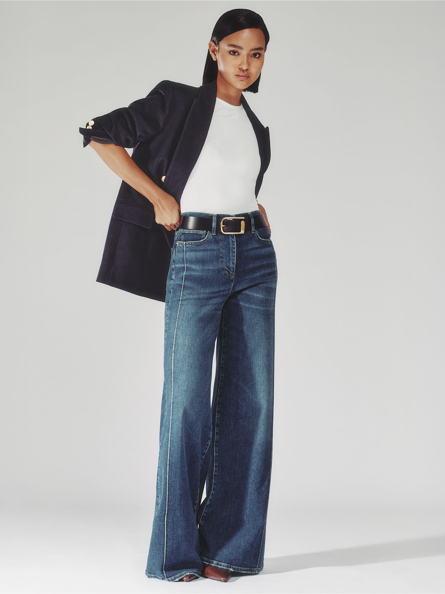 Stretch-Cotton Wide-Leg Jeans in Mid Blue
