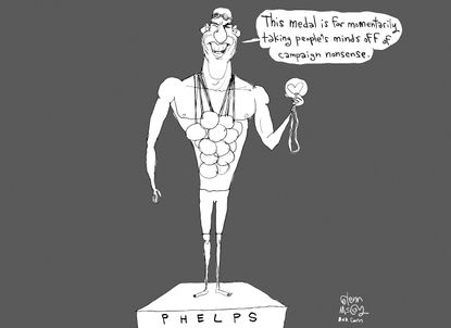 Editorial cartoon US Michael Phelps medal and campaign nonsense