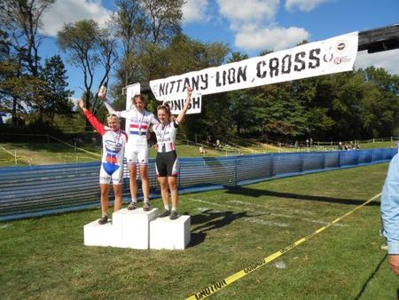Day 1 of Nittany Lion Cross women's podium (L-R): Christel Ferrier-Bruneau, Helen Wyman and Gabby Day