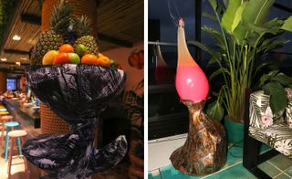 Fruit bowl & lava lamp