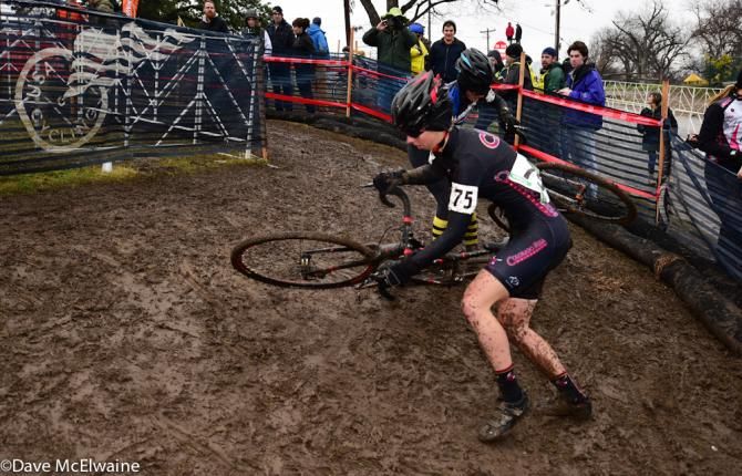 Women's collegiate racing at USA Cycling Cyclo-cross National Championships in Austin, Texas.