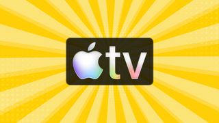 Apple TV logo on a yellow rays background