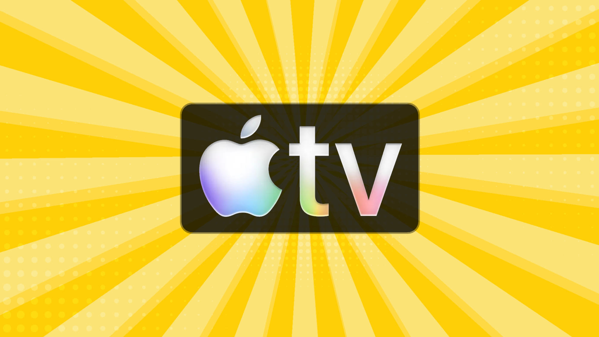 Apple TV logo on a yellow rays background