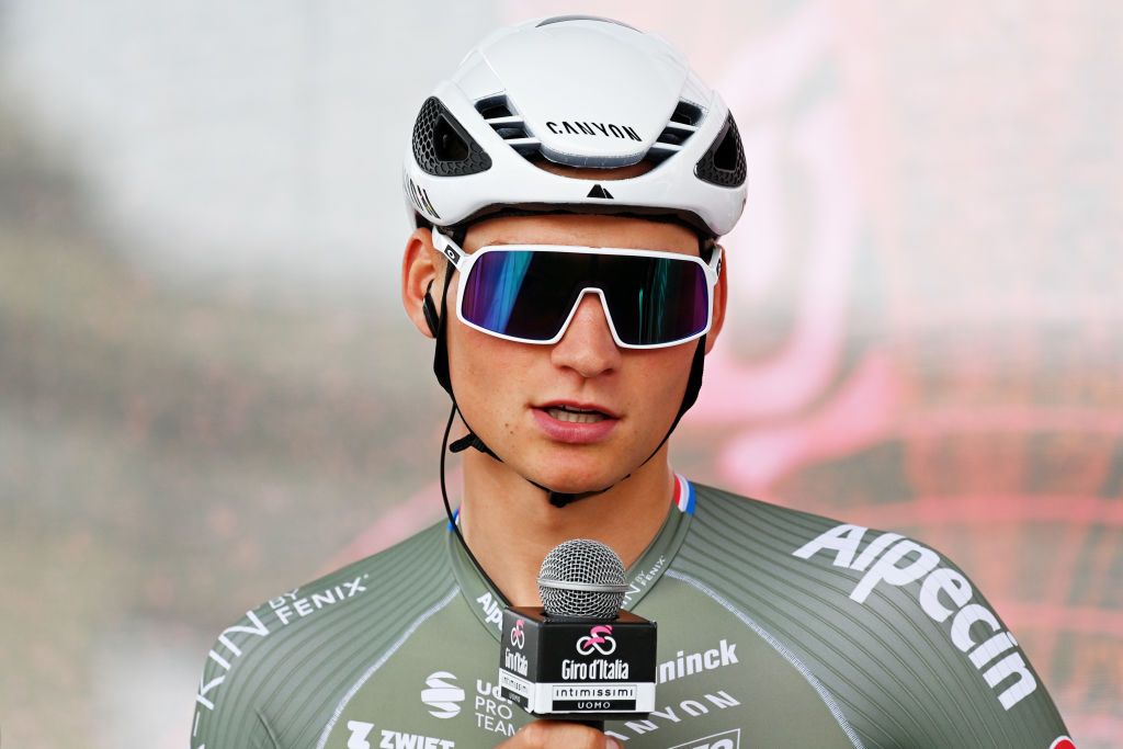 VISEGRAD HUNGARY MAY 06 Mathieu Van Der Poel of Netherlands and Team Alpecin Fenix during the team presentation prior to the 105th Giro dItalia 2022 Stage 1 a 195km stage from Budapest to Visegrd 337m Giro WorldTour on May 06 2022 in Visegrad Hungary Photo by Stuart FranklinGetty Images