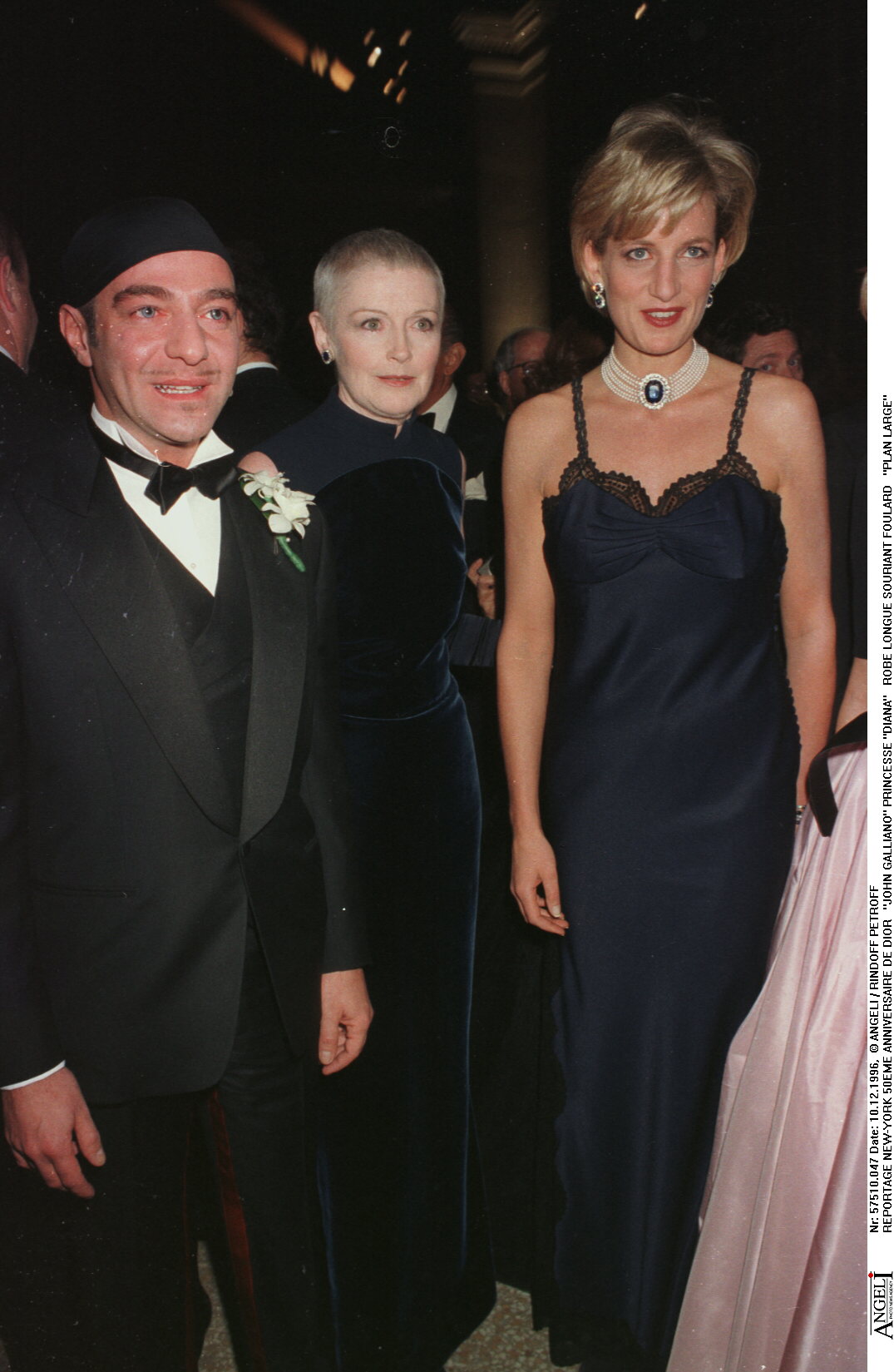 John Galliano, Princesse Diana attend the 50th anniversary celebration of Dior in New York. (Photo by Bertrand Rindoff Petroff/Getty Images)