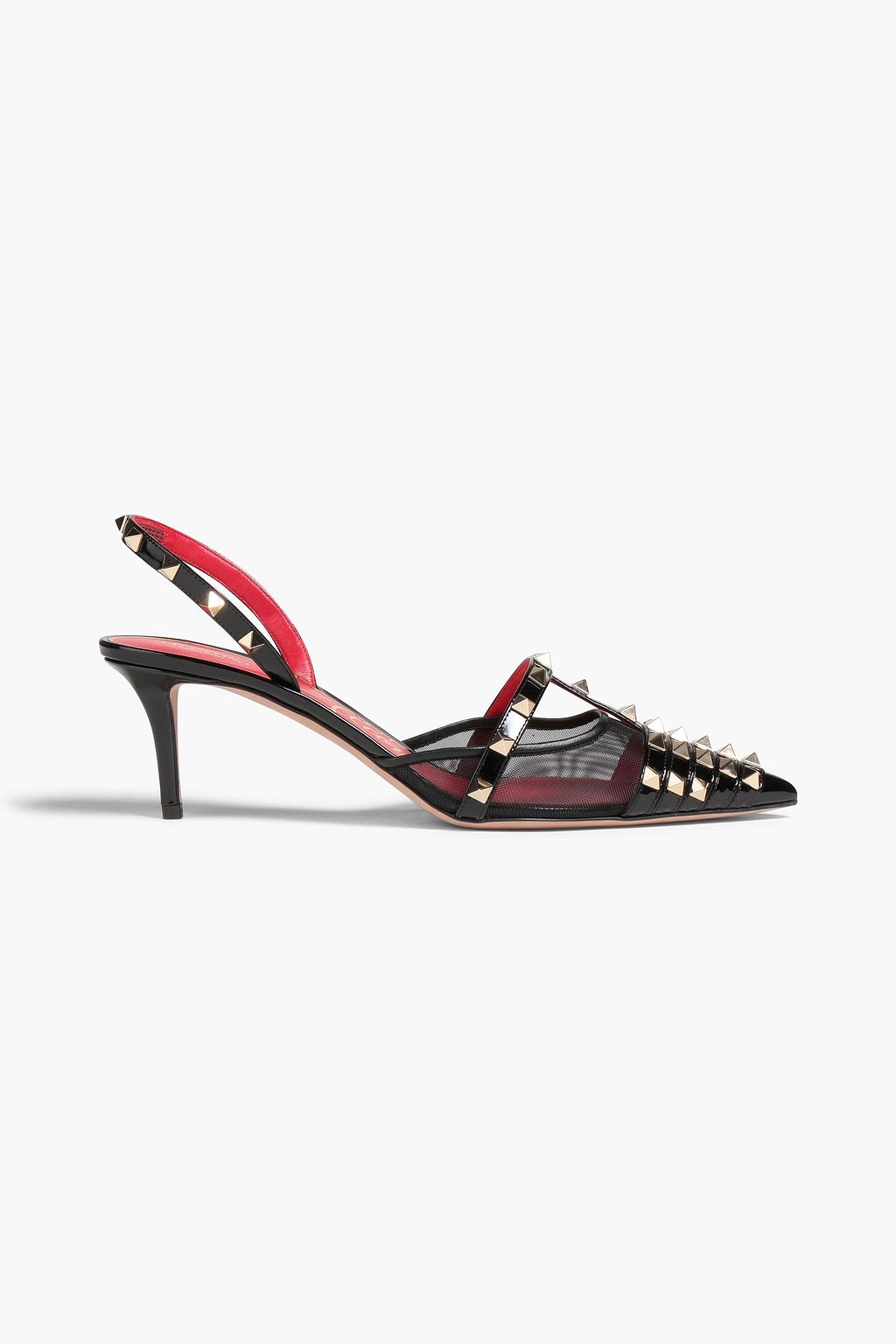 Rockstud Alcove Mesh and Patent-Leather Slingback Pumps