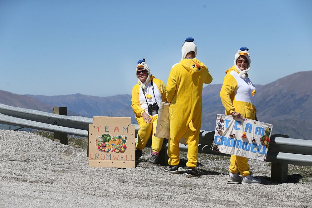 Team Cromwell supporters at Coronet Peak during stage four of the Tour of Southland