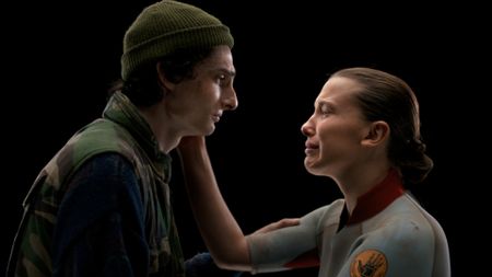 Finn Wolfhard as Mike and Millie Bobby Brown as Eleven in Stranger Things season 5