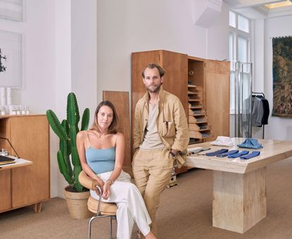 Tailor Patrick Johnson and his interior designer wife, Tamsin, in their new boutique in London&#039;s Fitzrovia