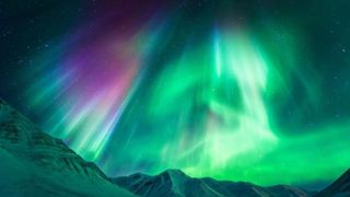 Strong geomagnetic aurora borealis (northern lights) north of Fairbanks in Alaska. 