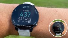 The Shot Scope G5 GPS Watch on a golfers wrist