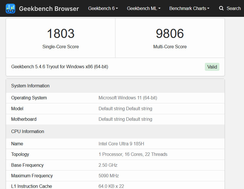 Intel Core Ultra 9 185H im Geekbench?