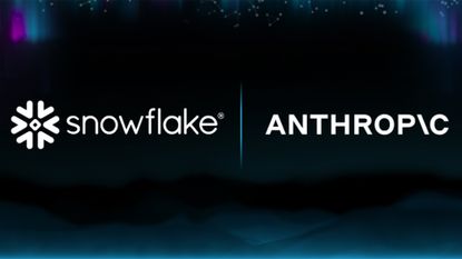 Snowflake and Anthropic logos pictured side by side with aurora borealis lights in corners of image.