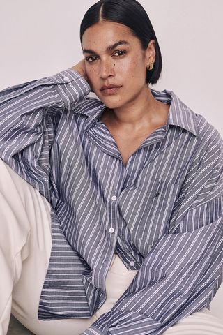 Sharni Blue Cotton Stripe Shirt