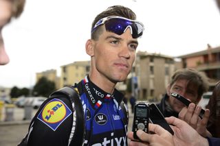 Zdenek Stybar talks to the press before training