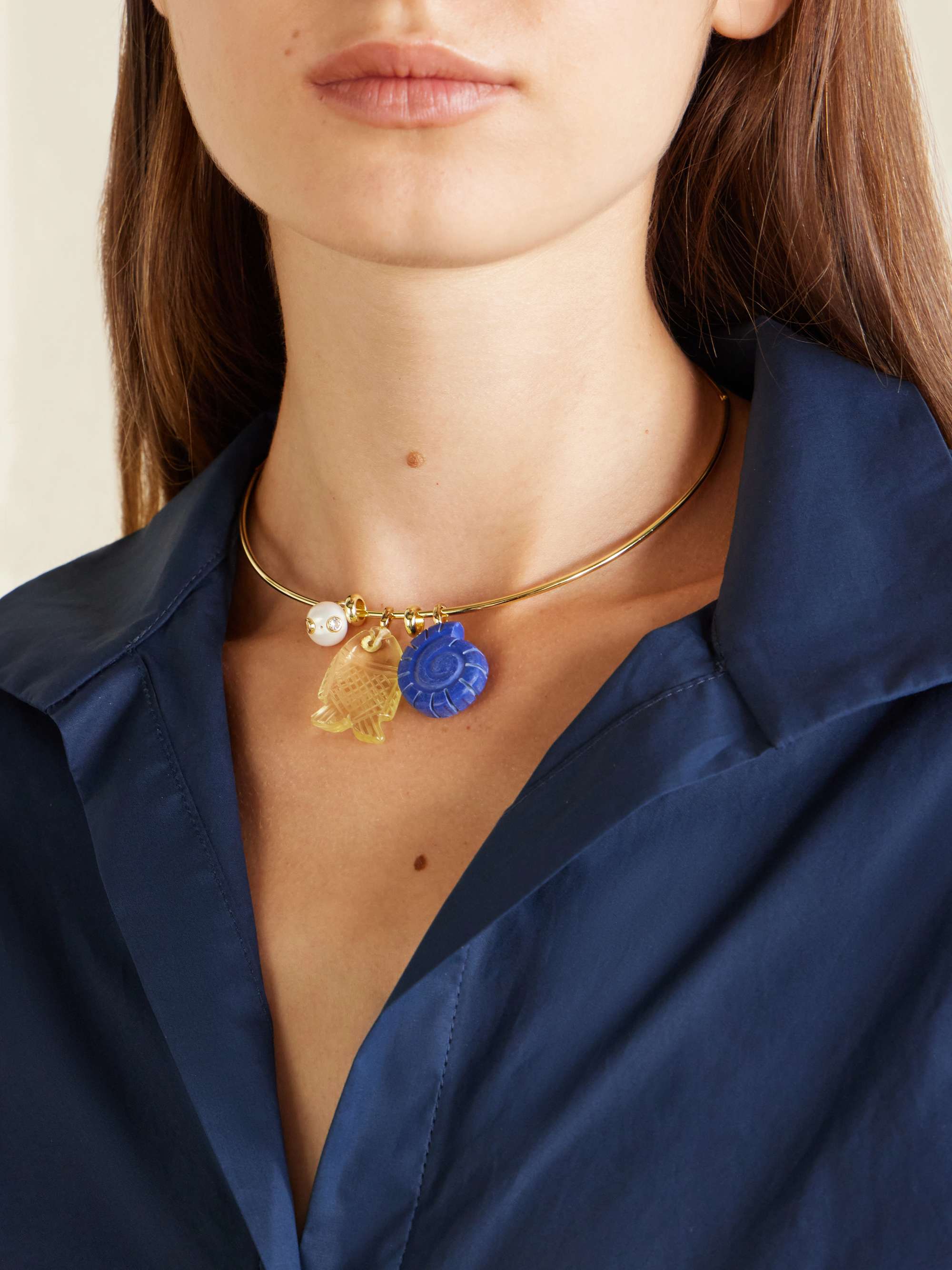 Aurelia Lapis Lazuli, Citrine and Freshwater Pearl Gold-Toned Necklace