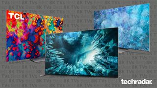 A composite of some of the best 8k tvs you can buy today on a grey background