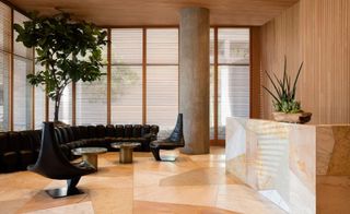 The Kelly Wearstler-designed lobby at Hollywood Proper Residences, Los Angeles, USA