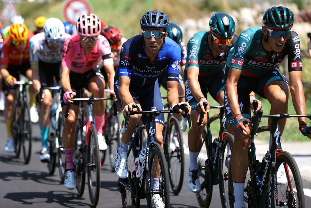 SAINTGERVAIS MONTBLANC FRANCE JULY 16 Thibaut Pinot of France and Team GroupamaFDJ competes in the breakaway during the stage fifteen of the 110th Tour de France 2023 a 179km stage from Les Gets les Portes du Soleil to SaintGervais MontBlanc 1379m UCIWT on July 16 2023 in SaintGervais MontBlanc France Photo by Michael SteeleGetty Images