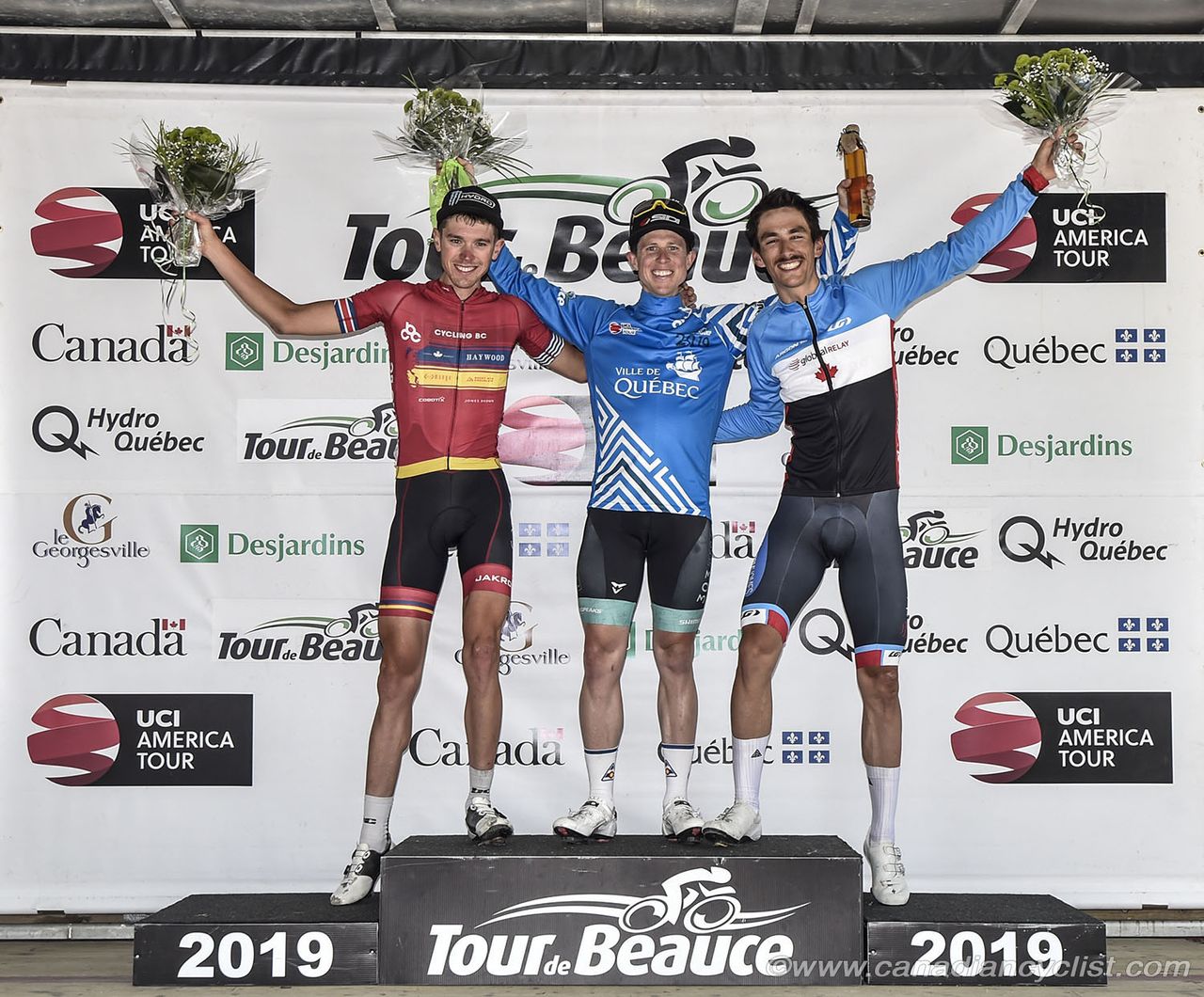 Jordan Cheyne, Griffin Easter, Adam Jamieson after stage 4 of the 2019 Tour de Beauce.