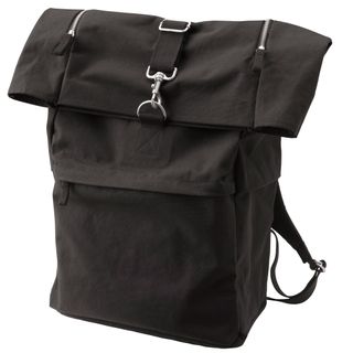black backpack with steel locks and black lace