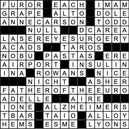 A solved crossword puzzle.