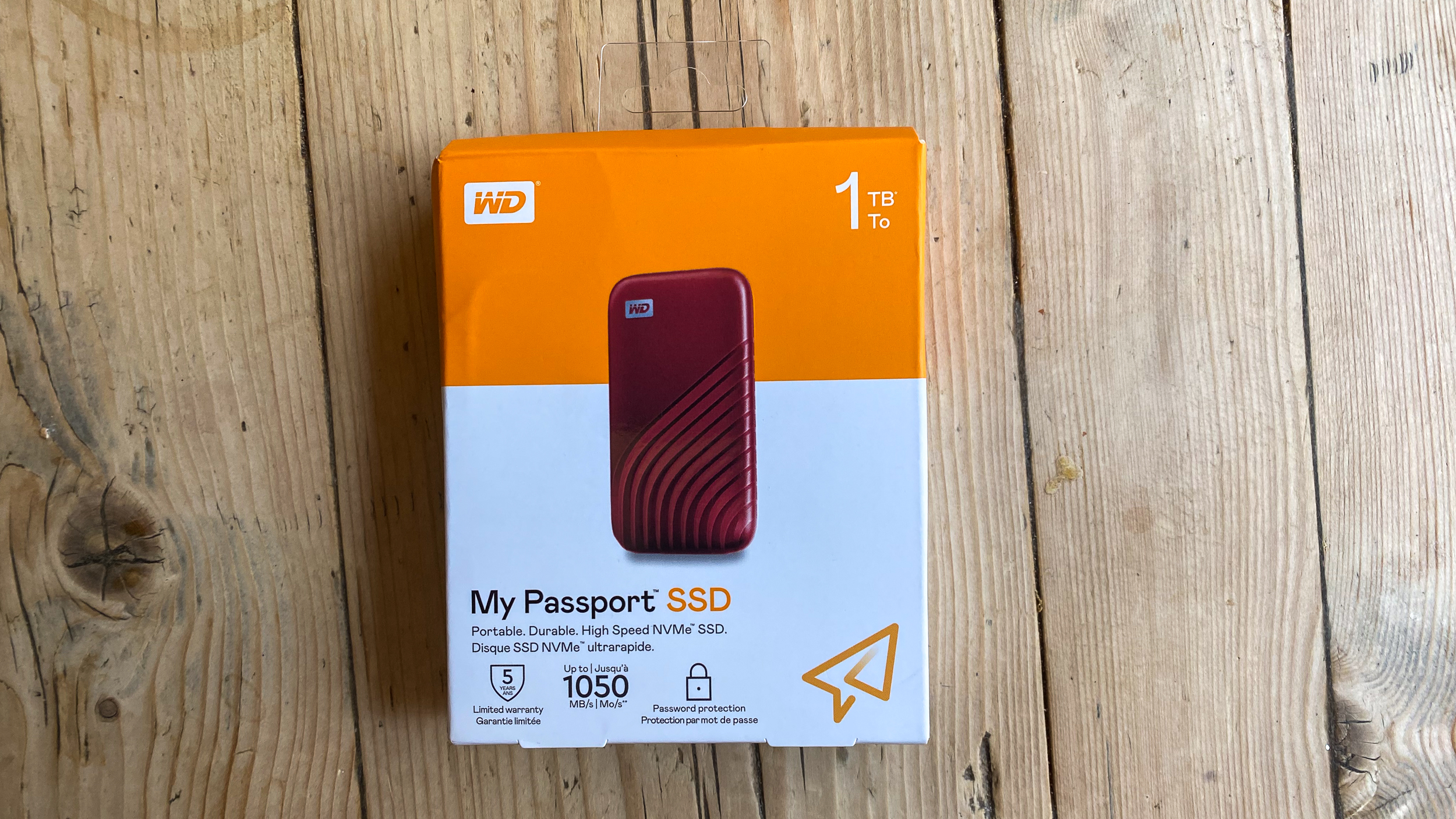 A red WD My Passport SSD