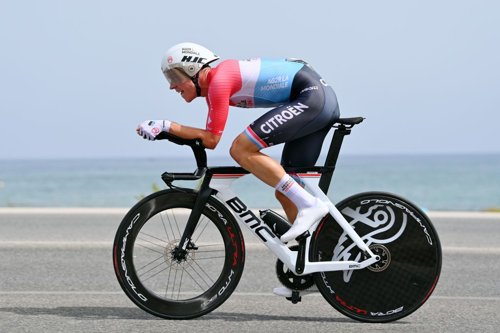 ALICANTE SPAIN AUGUST 30 Bob Jungels of Luxembourg and AG2R Citren Team sprints during the 77th Tour of Spain 2022 Stage 10 a 309km individual time trial stage from Elche to Alicante LaVuelta22 WorldTour on August 30 2022 in Alicante Spain Photo by Justin SetterfieldGetty Images