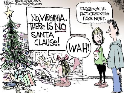 Political cartoon U.S. Fake news fact checking